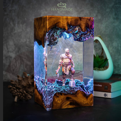 Kratos God of War Epoxy Resin Wood Lamp