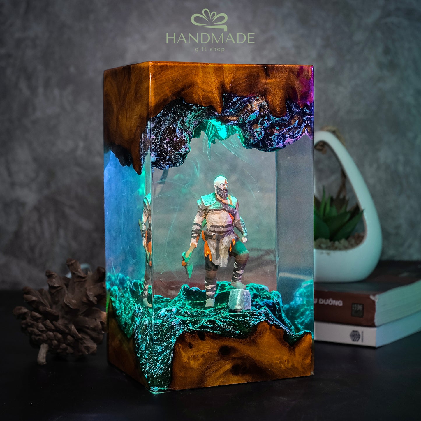 Kratos God of War Epoxy Resin Wood Lamp