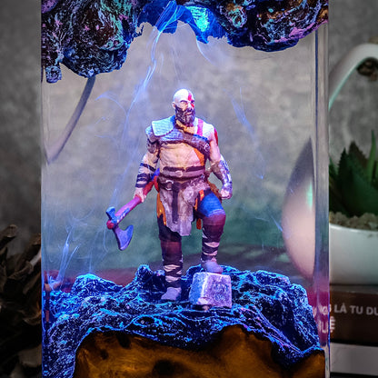 Kratos God of War Epoxy Resin Wood Lamp