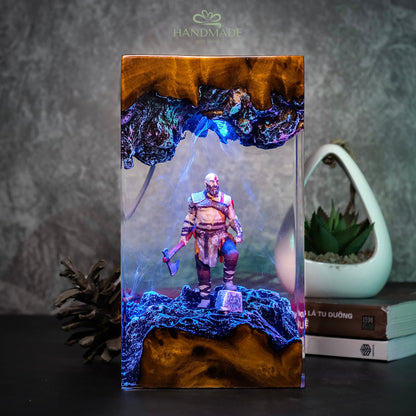 Kratos God of War Epoxy Resin Wood Lamp