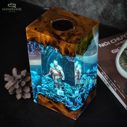 Kratos God of War Epoxy Resin Wood Lamp